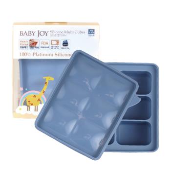 BABY JOY 冰分樂多功能食物製冰盒 6格 莫蘭迪藍 (獨家上蓋 副食品分裝盒 冰磚保存盒 烘培模具 鮮食)