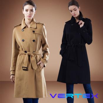 【VERTEX】優雅輕量綁帶雙面羊絨大衣風衣 (黑/駝色)