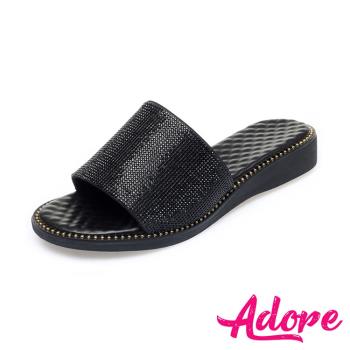 【Adore】拖鞋 軟底拖鞋/閃耀華麗燙鑽時尚舒適軟底拖鞋 黑