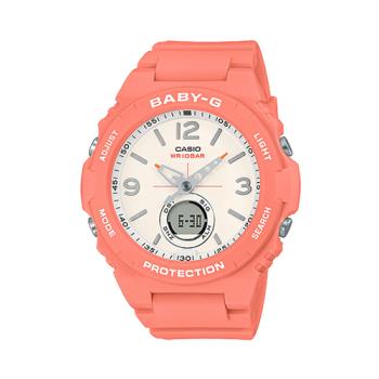 【CASIO 卡西歐】BABY-G 露營風雙顯女錶 樹脂錶帶 褪色橘 防水100米 ( BGA-260-4A )