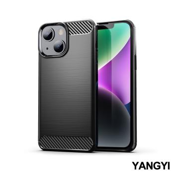 YANGYI揚邑-iPhone 14 Plus / i14+ 碳纖維拉絲紋軟殼散熱防震抗摔手機殼-黑