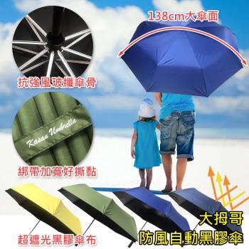 【Kasan】大拇哥防風自動黑膠傘(自動傘/大傘面/防風/防潑水/黑膠抗UV)