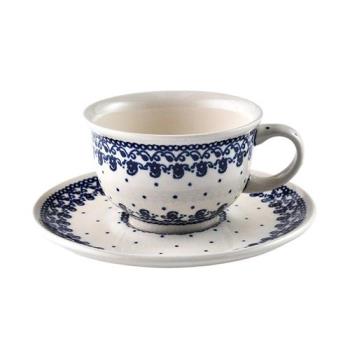 【波蘭陶】歐風緞帶系列 花茶杯盤組 220 ml 波蘭手工製