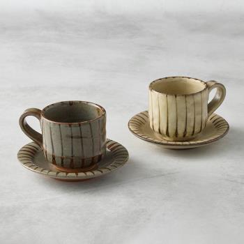 有種創意 - 日本美濃燒 - 釉彩直紋咖啡杯碟對杯組(4件式) - 150 ml