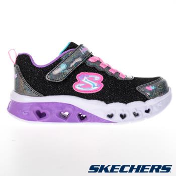 SKECHERS FLUTTER HEART LIGHTS 童鞋 中童 燈鞋 慢跑 黑紫302317LBKMT