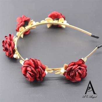 【ANGEL】熱戀紅薔薇巴洛克珍珠彈性髮箍(紅色)
