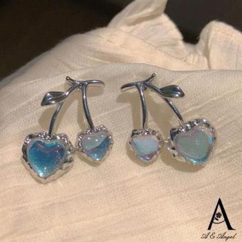 【ANGEL】藍月光石櫻桃甜美設計款耳環(銀色)