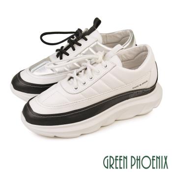 GREEN PHOENIX 女 休閒鞋 國際精品 胎牛皮 束帶 輕量 彈力 厚底 西班牙原裝U28-26110