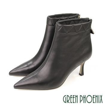 GREEN PHOENIX 女 踝靴 短靴 小羊皮 全真皮 後拉鍊 尖頭 細跟 高跟 U21-22507