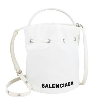 BALENCIAGA 巴黎世家 656682 電繡LOGO迷你兩用水桶包.白