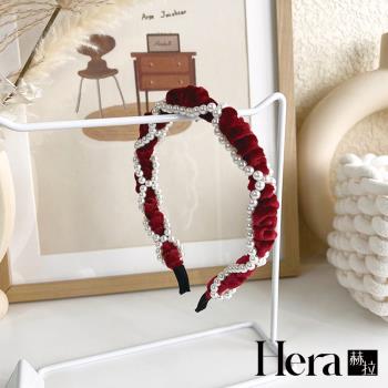 【Hera 赫拉】法式紅色絲絨珍珠髮箍 H111110803