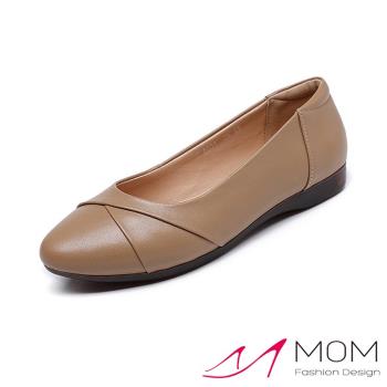 【MOM】平底鞋 尖頭平底鞋/真皮小尖頭軟底折線設計平底鞋 卡其