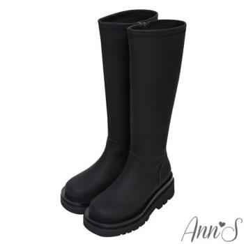 Ann’S就是比較瘦-霧面全真皮頂級牛皮輕量厚底及膝長靴5cm-黑