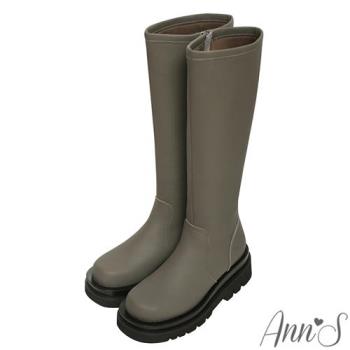 Ann’S就是比較瘦-霧面全真皮頂級牛皮輕量厚底及膝長靴5cm-墨綠