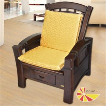 【凱蕾絲帝】木椅通用~100%台灣製造-高支撐加厚連體L型背坐墊(4入)-富貴金 