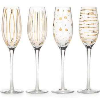 【Mikasa】紋飾香檳杯4入(金黃207ml)