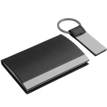 《REFLECTS》鑰匙圈+磁性皮革名片盒2件(黑)
