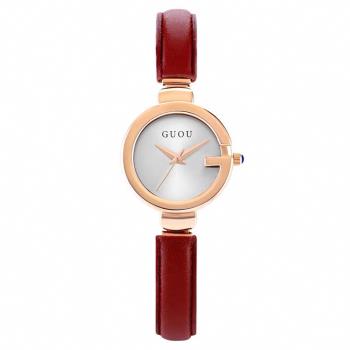 GUOU 古歐 6048A 輕奢韓系小眾設計簡約手鍊手鐲款女腕錶- 酒紅色