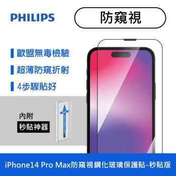 【Philips 飛利浦】iPhone 14 Pro Max 6.7吋 防窺視9H鋼化玻璃保護貼 保貼-秒貼版 (DLK5506/11)