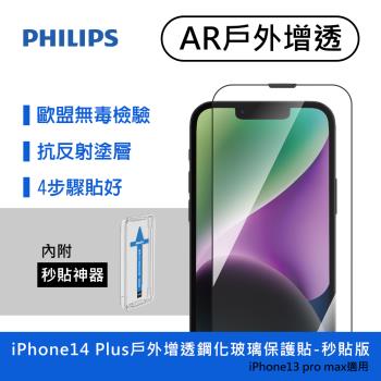 【Philips 飛利浦】iPhone 14 Plus 6.7吋 戶外增透9H鋼化玻璃保護貼 保貼-秒貼版 (DLK5603/11)