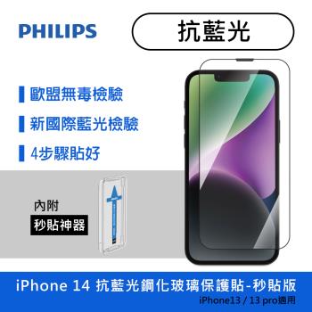 【Philips 飛利浦】iPhone 14 6.1吋 抗藍光9H鋼化玻璃保護貼 保貼-秒貼版 (DLK1302/11)