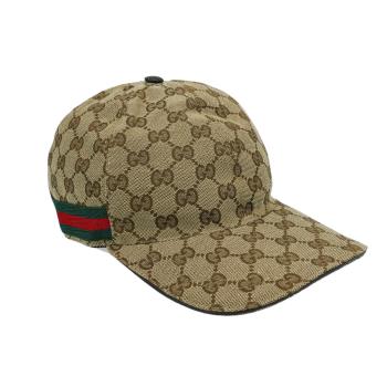 Gucci 經典雙G logo帆布棒球帽(咖)