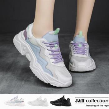 【J&H collection】舒適透氣拼接運動跑步鞋(現+預 黑色 / 白色 / 白藍色)