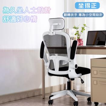 【坐得正】OA250WHP 辦公椅 (白框黑網+頭枕)