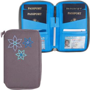 [TRAVELON]Bouquet繡花拉鍊防護證件護照夾(灰)
