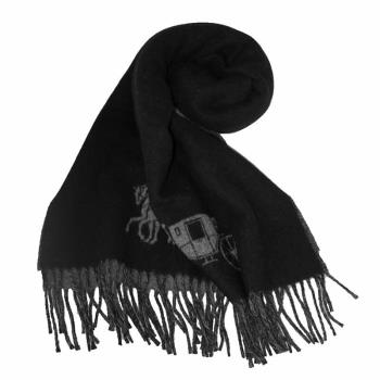 【COACH】經典馬車羊毛雙面寬版圍巾/披巾-厚款義大利製(黑色)