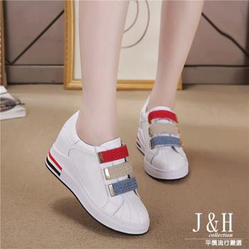【J&H collection】韓版方便穿脫三色魔術帶休閒小白鞋(現+預 白色)