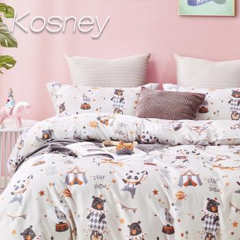 KOSNEY 熊熊樂園 頂級吸濕排汗萊賽爾天絲雙人床包枕套組
