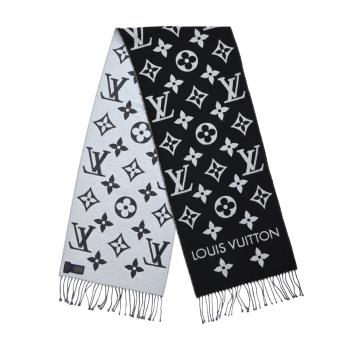 Louis Vuitton Essential Monogram圖案羊毛圍巾(黑色)