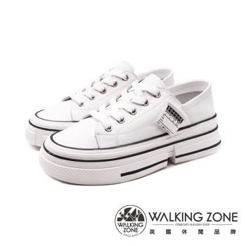 WALKING ZONE(女)超纖皮革增高厚底小白鞋 休閒鞋 女鞋-白(另有黑)