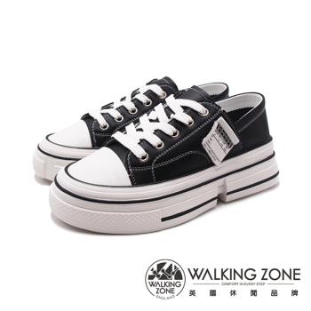 WALKING ZONE(女)超纖皮革增高厚底小白鞋 休閒鞋 女鞋-黑(另有白)