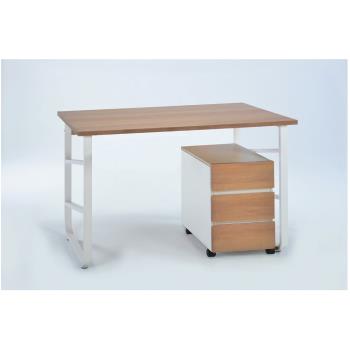 【AS】愛拉簡易型淺木紋色多功能鐵架書桌(含活動櫃)-120x60x75cm