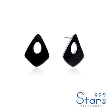 【925 STARS】純銀925幾何縷空黑色滴釉造型耳環 造型耳環