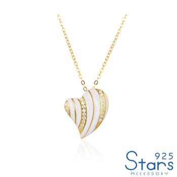 【925 STARS】純銀925微鑲美鑽雙色立體愛心造型項鍊 造型項鍊 美鑽項鍊