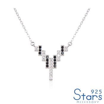 【925 STARS】純銀925撞色美鑽鑲嵌幾何造型項鍊 造型項鍊 美鑽項鍊
