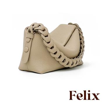 【felix】真皮頭層牛皮時尚編織肩帶單肩斜挎手提枕頭包 (7色任選)