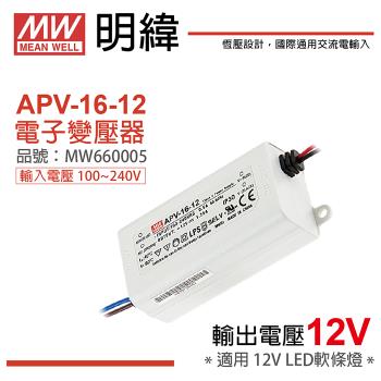 2入 【MW明緯】 APV-16-12 15W全電壓 室內 12V變壓器  軟條燈專用 MW660005