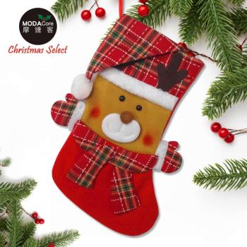 摩達客耶誕-蘇格蘭反摺聖誕帽造型聖誕襪-麋鹿款