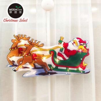 摩達客-聖誕彩繪PVC造型吊飾 -電池盒吸盤燈-聖誕老公雪橇款