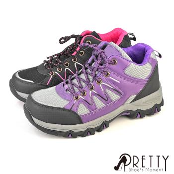 Pretty 女 登山鞋 運動鞋 休閒鞋 防潑水 透氣 網布 反光 拼接 半高筒N-20582