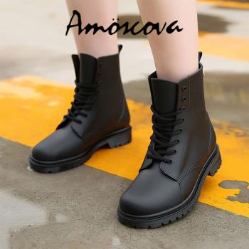 【Amoscova】現貨 雨鞋 低筒雨鞋 中筒馬丁靴雨鞋 橡膠保暖 時尚百搭雨靴 防水雨鞋女鞋(1680)