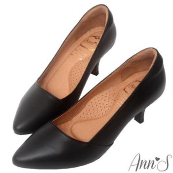 Ann’S氣質精品MIT氣墊頂級羊皮尖頭跟鞋-黑