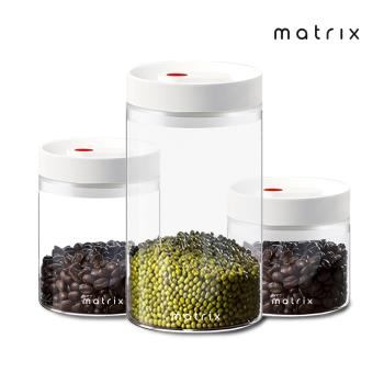 matrix按壓式真空保鮮玻璃密封罐三入組(400ml/800ml/1200ml)