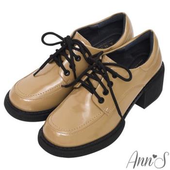 Ann’S小眾變大眾-漆皮綁帶厚底粗跟牛津鞋5cm-杏
