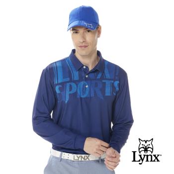 【Lynx Golf】男款吸濕排汗機能個性潮流LOGO字樣印花長袖POLO衫-丈青色