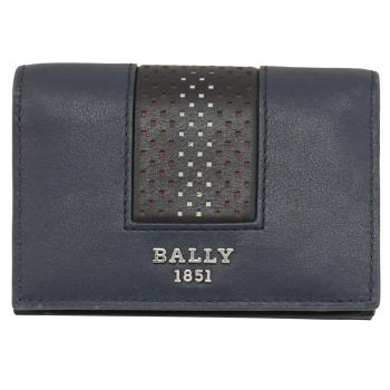 BALLY 6300376 BALEES 織帶造型牛皮卡片收納包.深藍